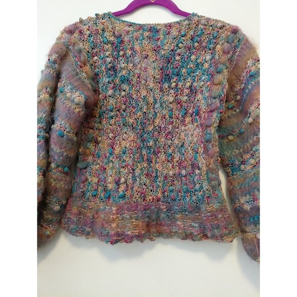 Colleen Toland Vintage Bobble Sweater Pullover Hand Knitted Small Purple Teal - Picture 6 of 8